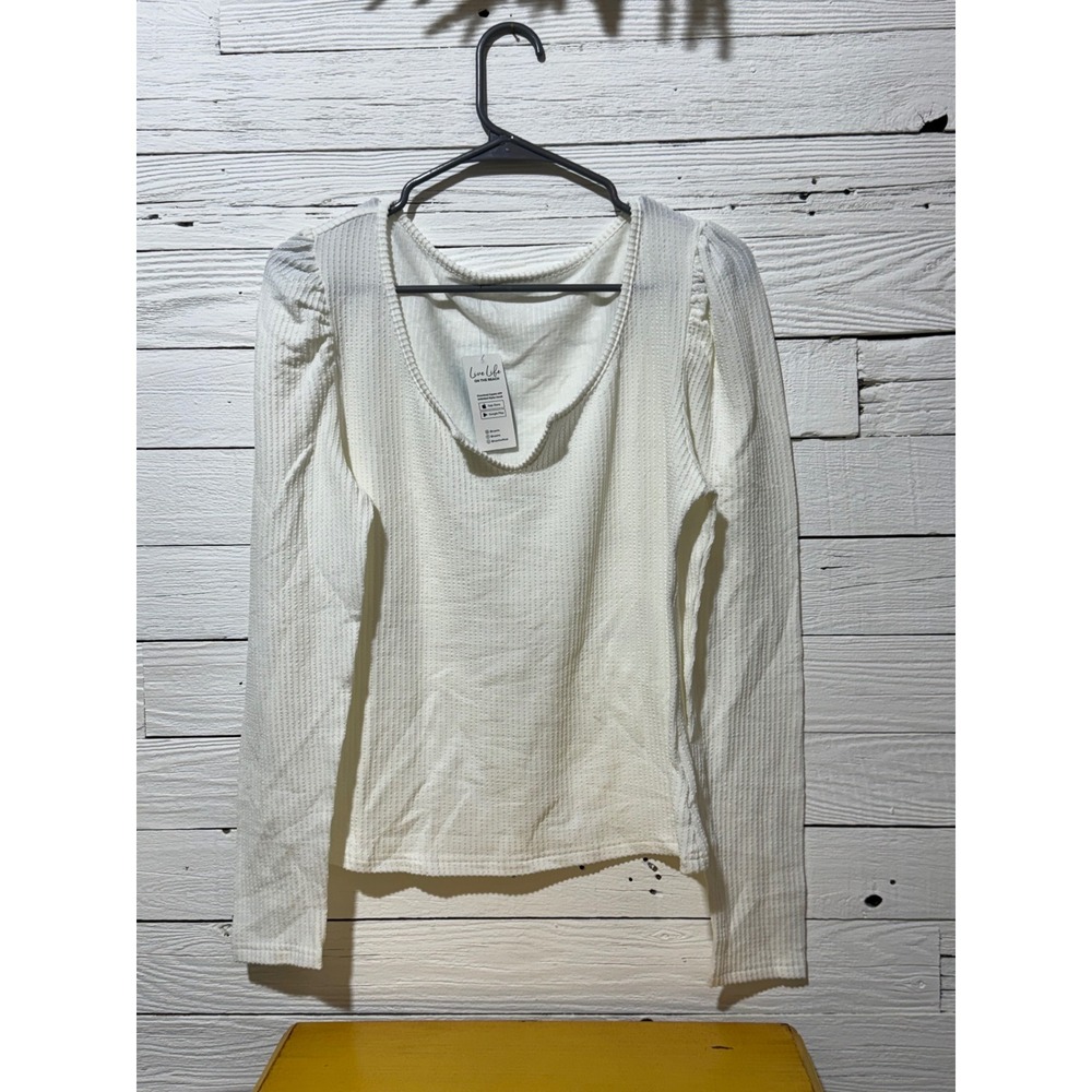 Cupshe White Waffle Knit Puff Sleeve Scoop Neck Top CAA04B4H043CC Mens M